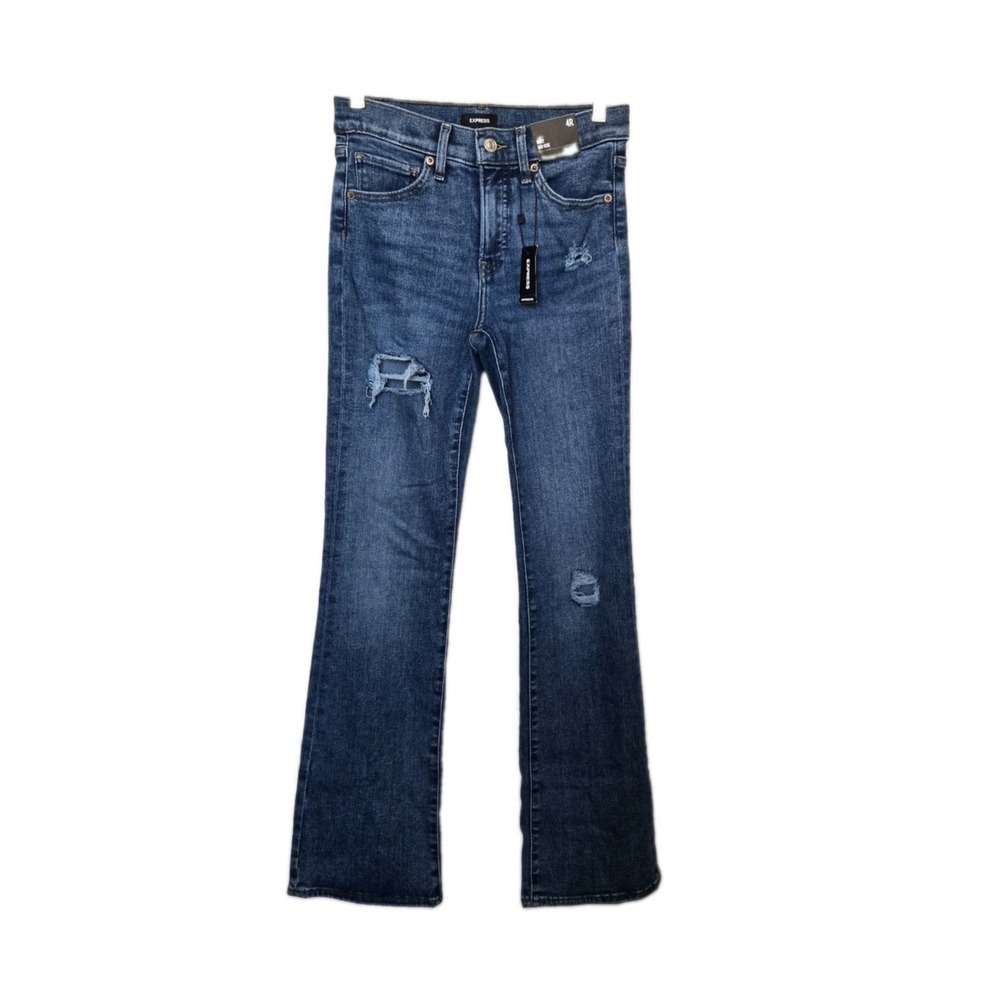 Express Women's Bootcut Mid Rise High Thigh Rips Stretch 26" X 32" Size 4 Tall